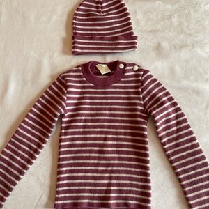 Absorba Burgundy and White Striped Kids Matching Set